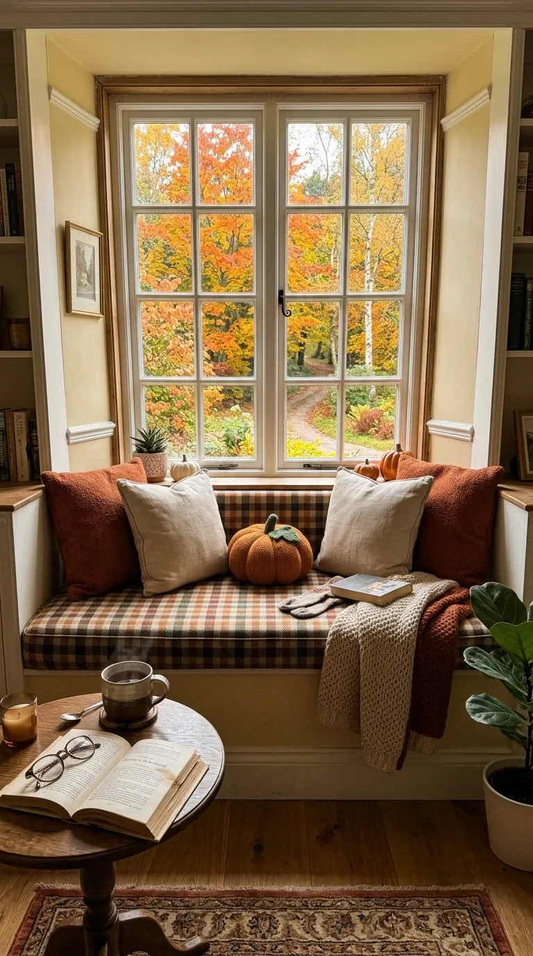 Plaid Window Seat & Autumn Views