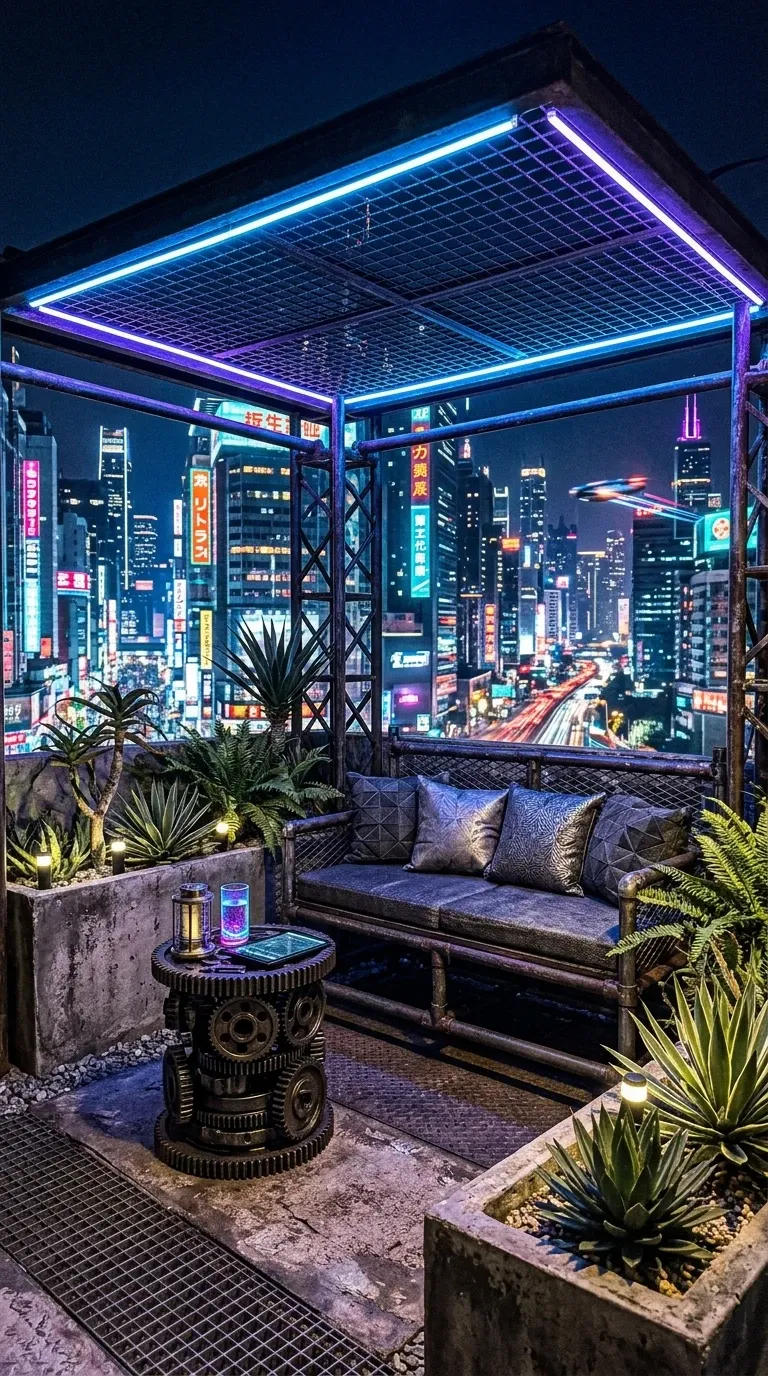 Cyberpunk Rooftop Lounge
