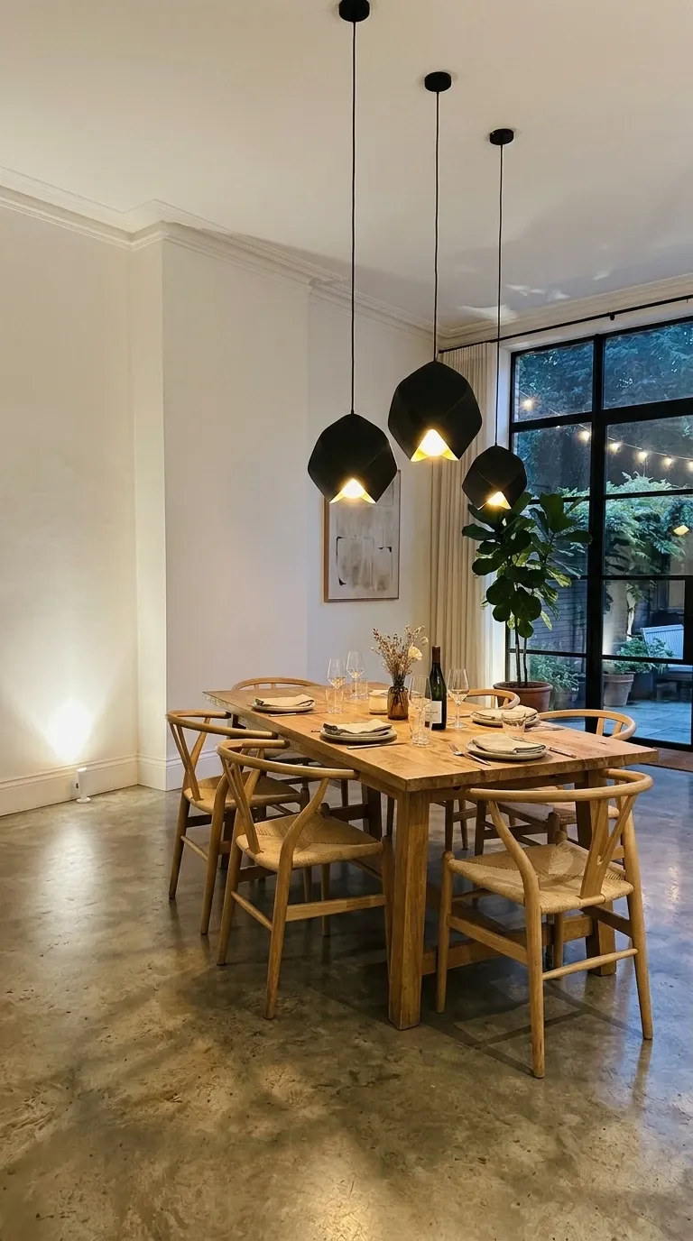 Modern Dining Room with Sculptural Pendants