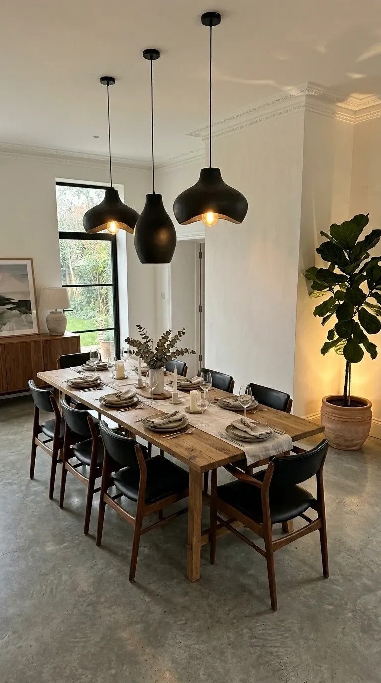Dining Room with Bold Pendant Trio