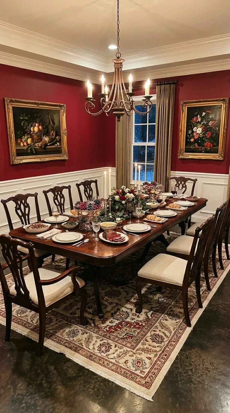 Traditional Red and Gold Dining Room