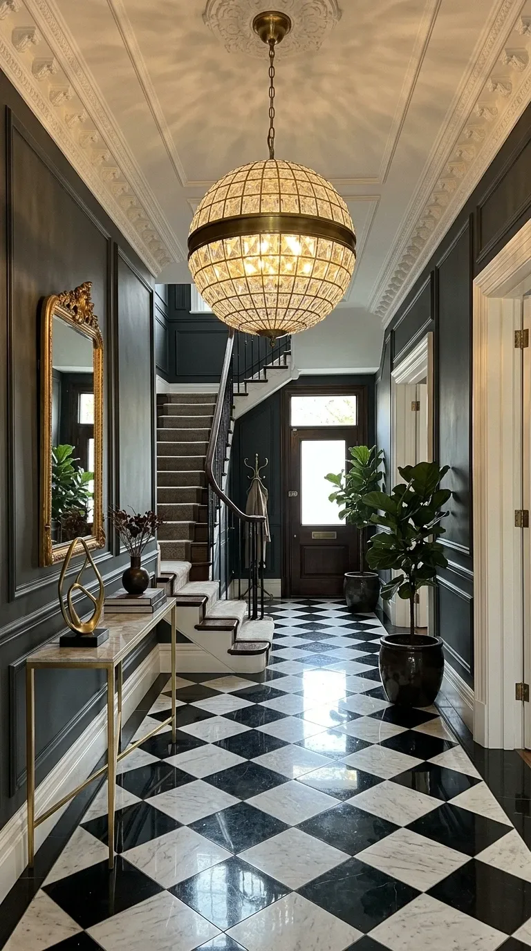 Grand Entryway with Statement Globe Chandelier