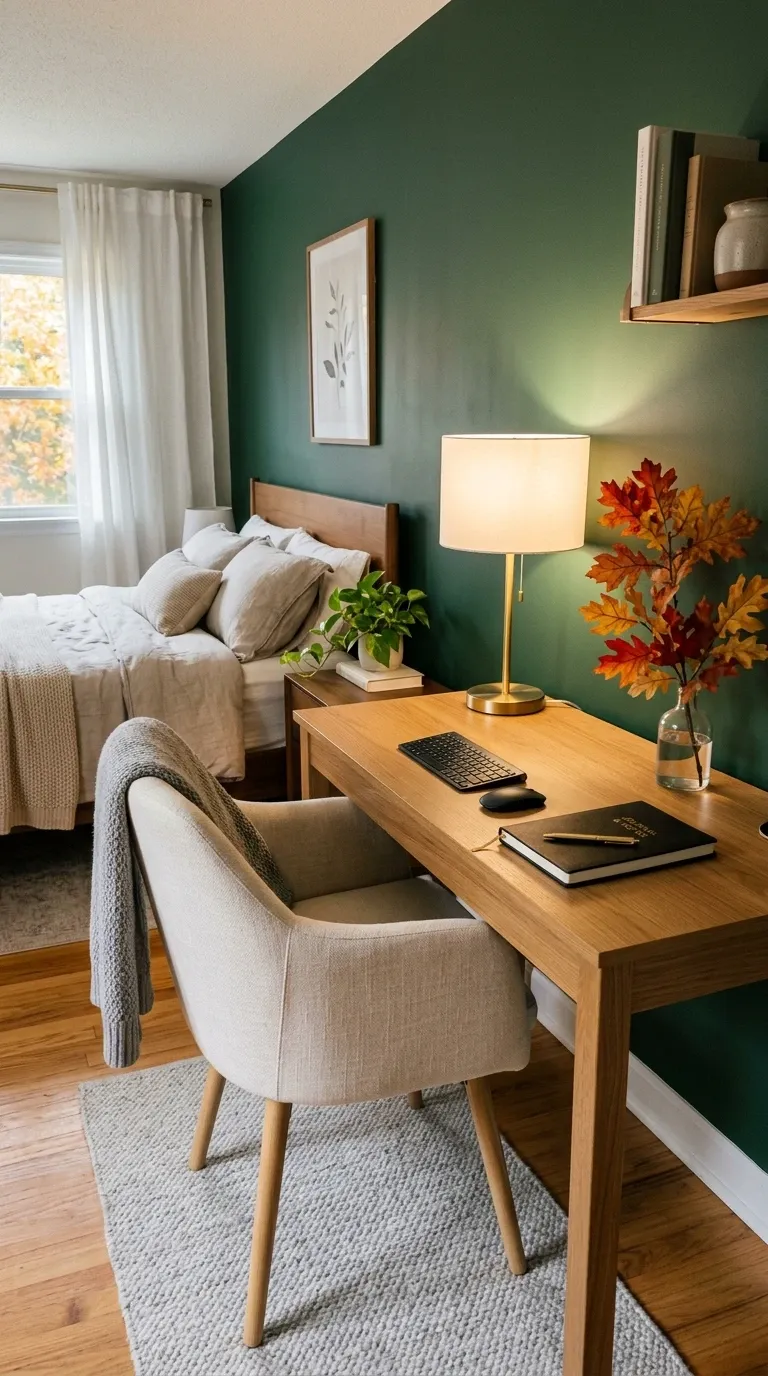 Deep Green Bedroom Workspace