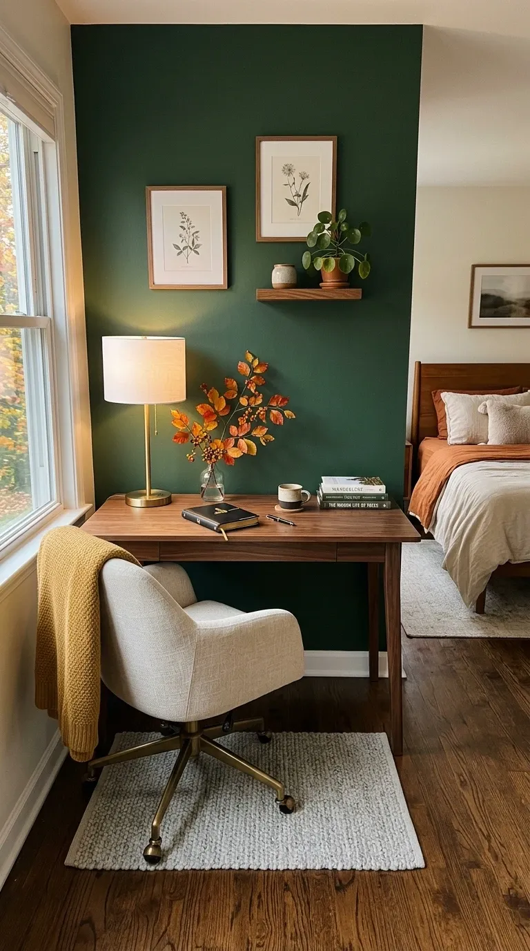 Deep Green Bedroom Workspace