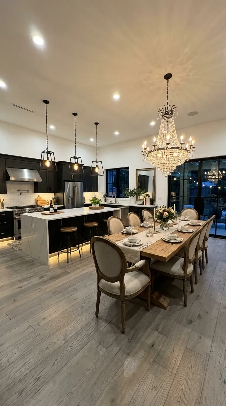 Glamorous Mixed-Metal Kitchen & Dining
