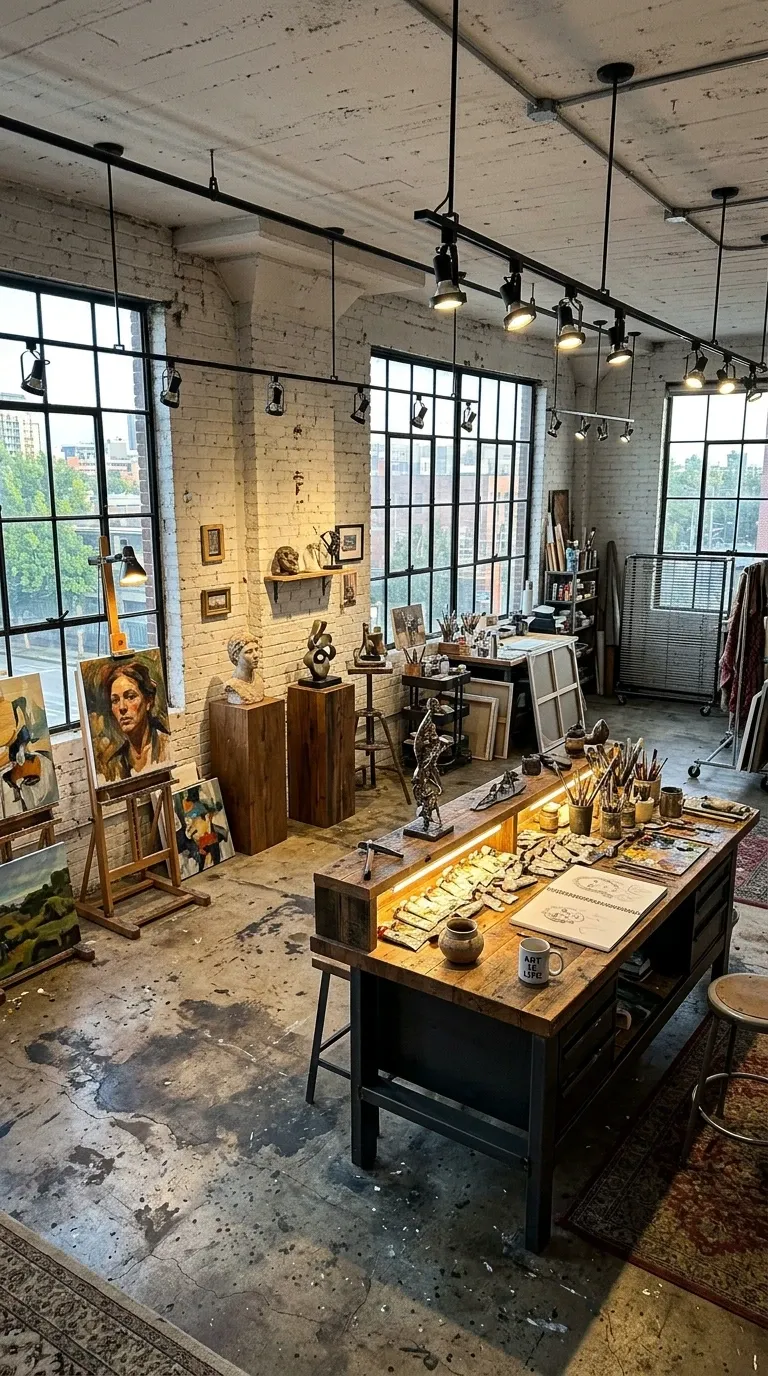 Industrial Artist Studio with Flexible Track Lighting