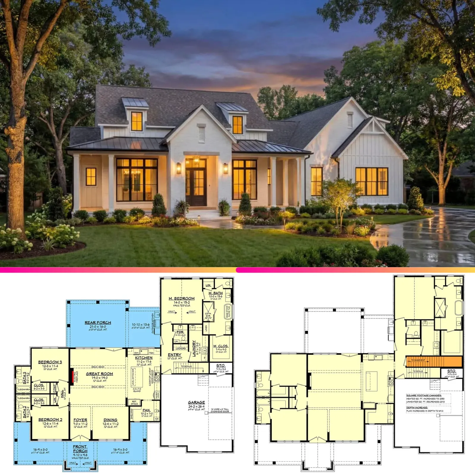 Transitional Southern Farmhouse House Plan with Outdoor Kitchen and Bonus Room