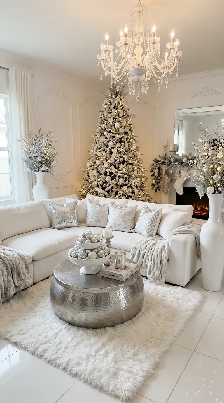 Elegant White Christmas Living Room