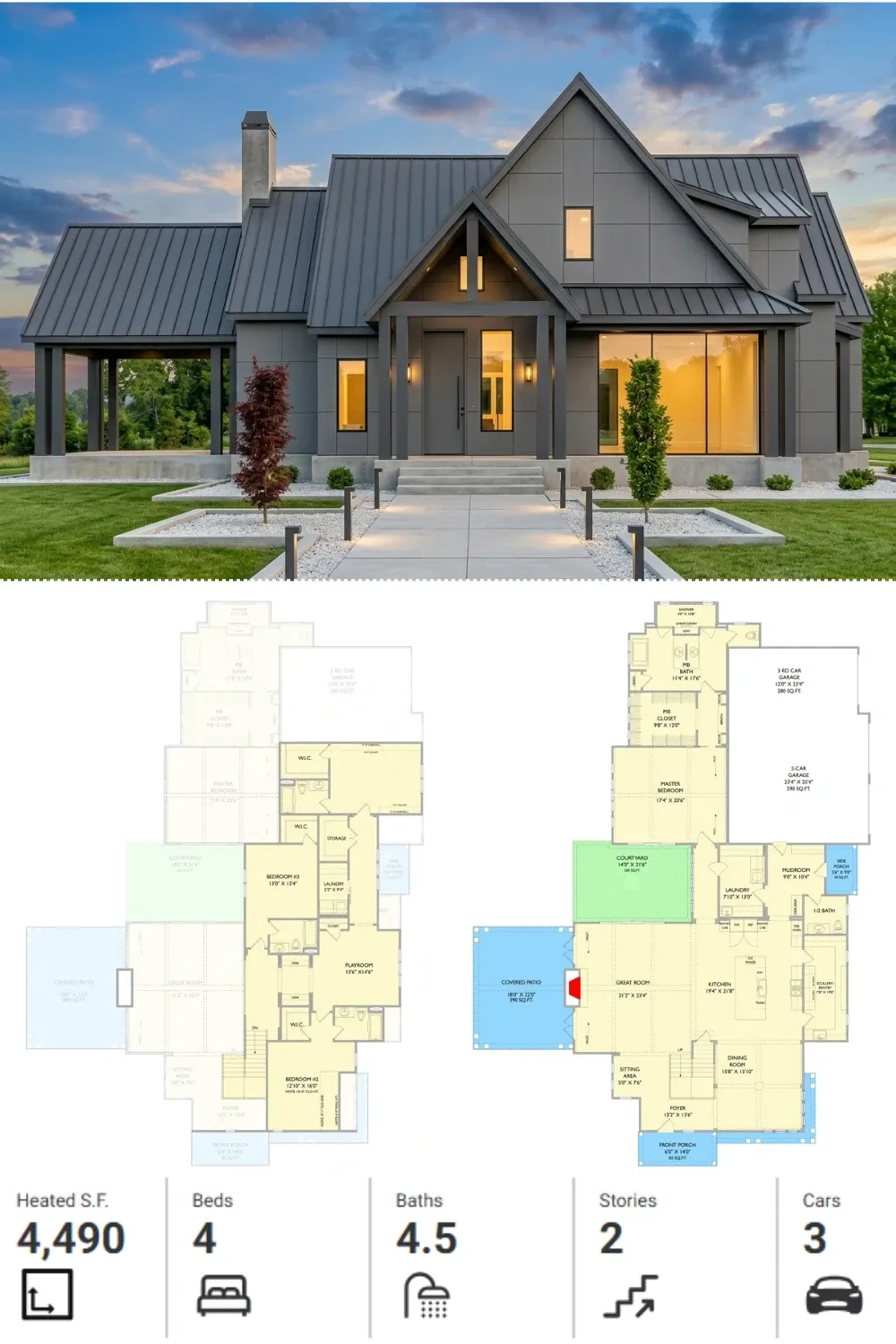 Contemporary Grey House Plan with Scullery Kitchen