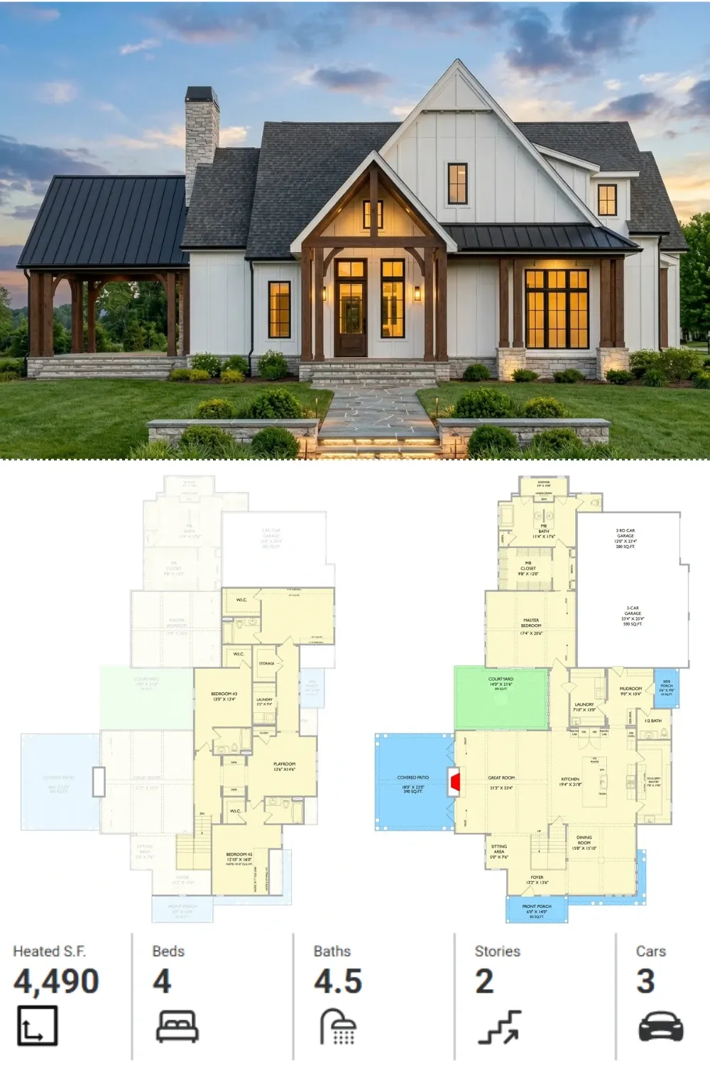 Classic White Modern Farmhouse Plan Details