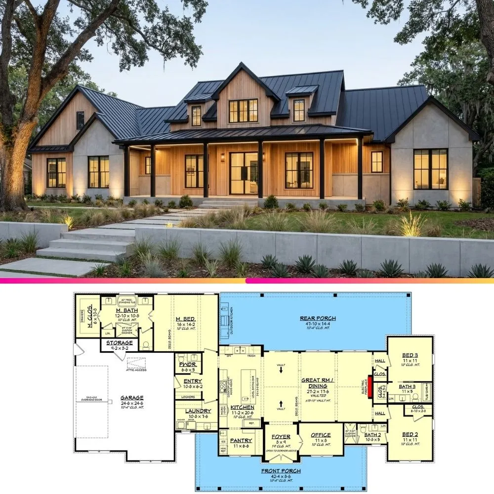 Modern Farmhouse Single Story Plan with Split Bedrooms