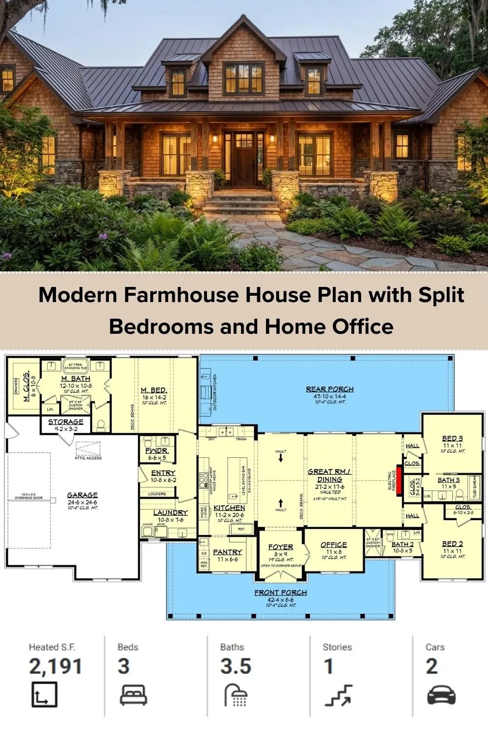 Rustic Craftsman Farmhouse Plan & Layout