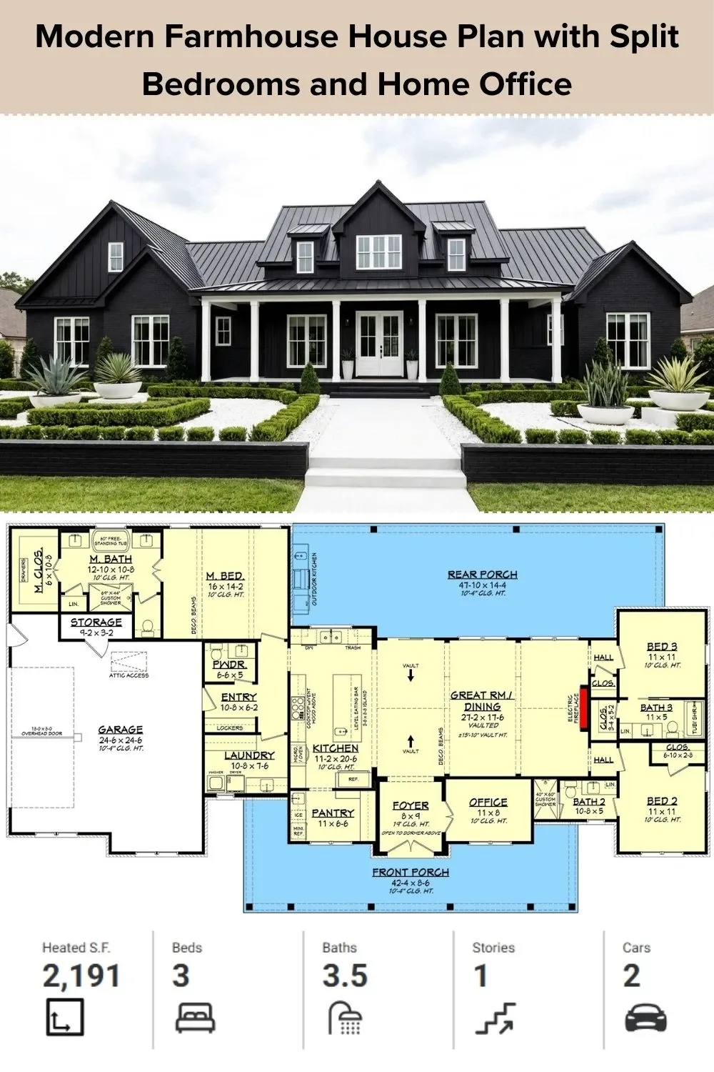 Bold All-Black Modern Farmhouse Floor Plan