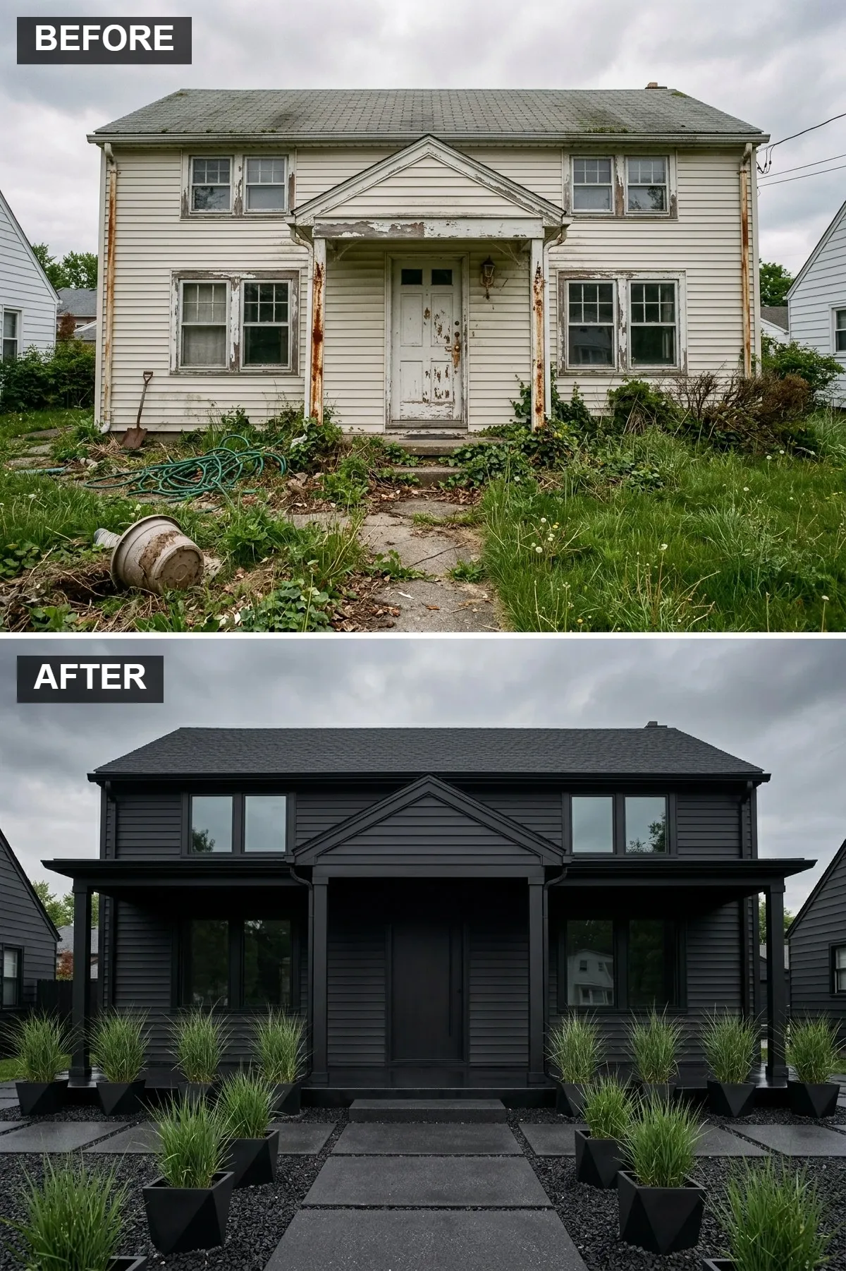 Sleek and Sophisticated All-Black Facade