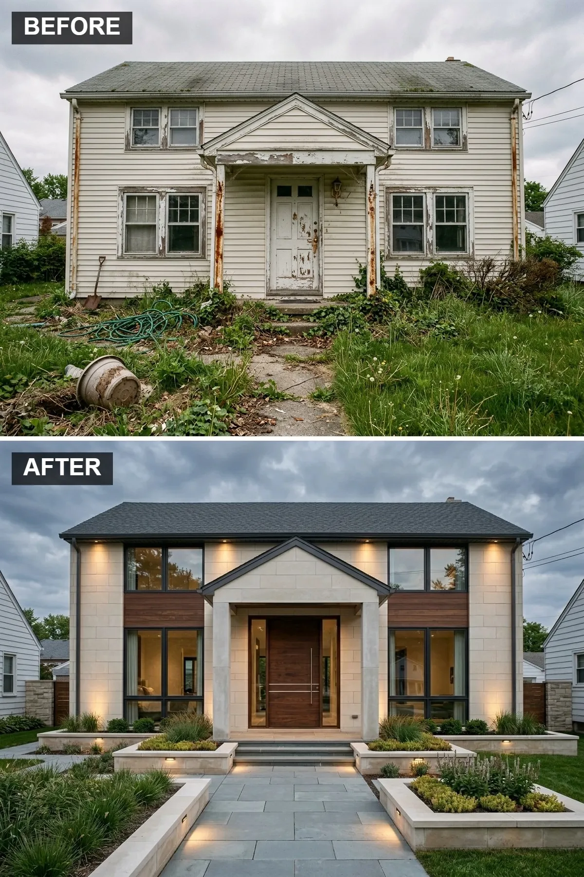 Contemporary Stone and Wood Elegance