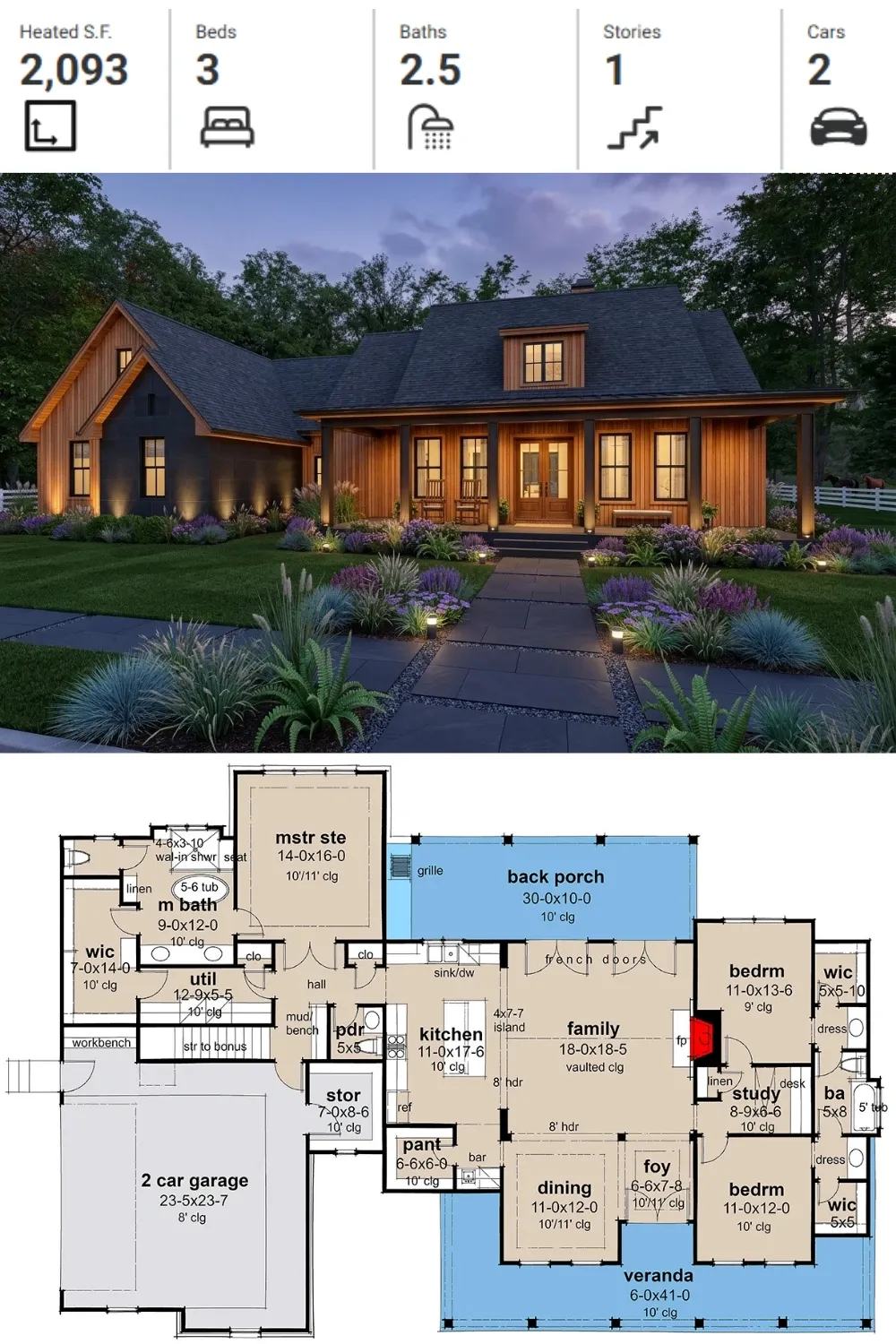 Modern Farmhouse with Stunning Night Lighting