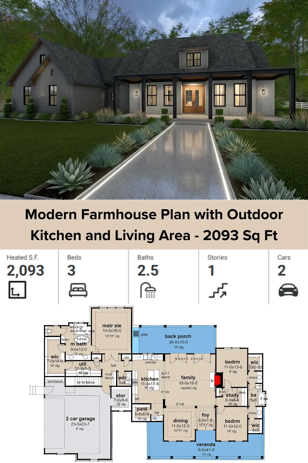 Industrial Modern Farmhouse Facade & Plan