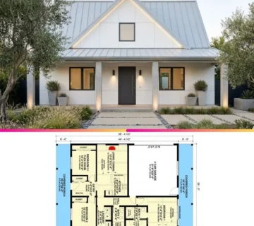 Efficient 3 Bed Modern Farmhouse Plan | 1,104 Sq Ft