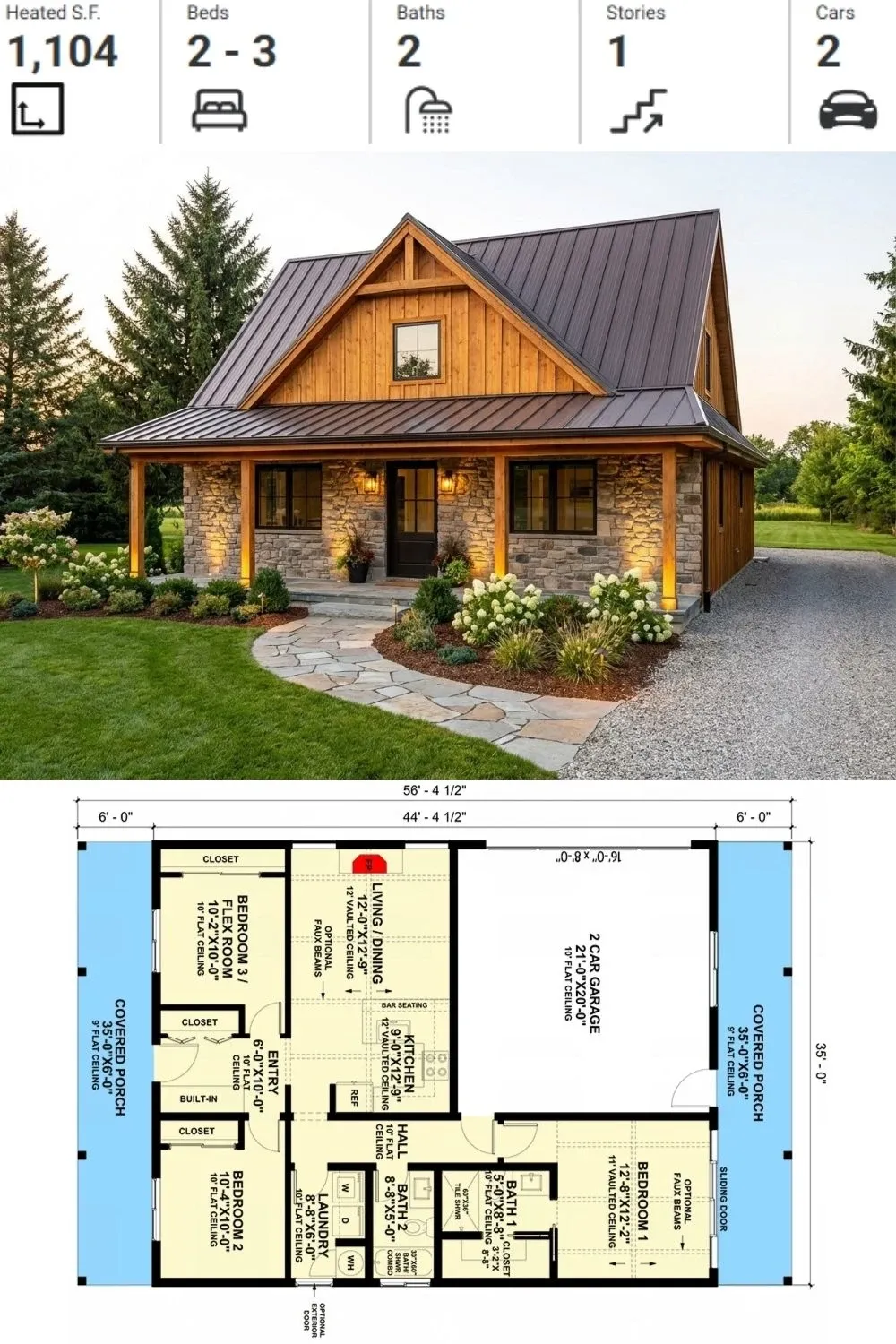 Rustic Stone & Timber Single-Story Plan