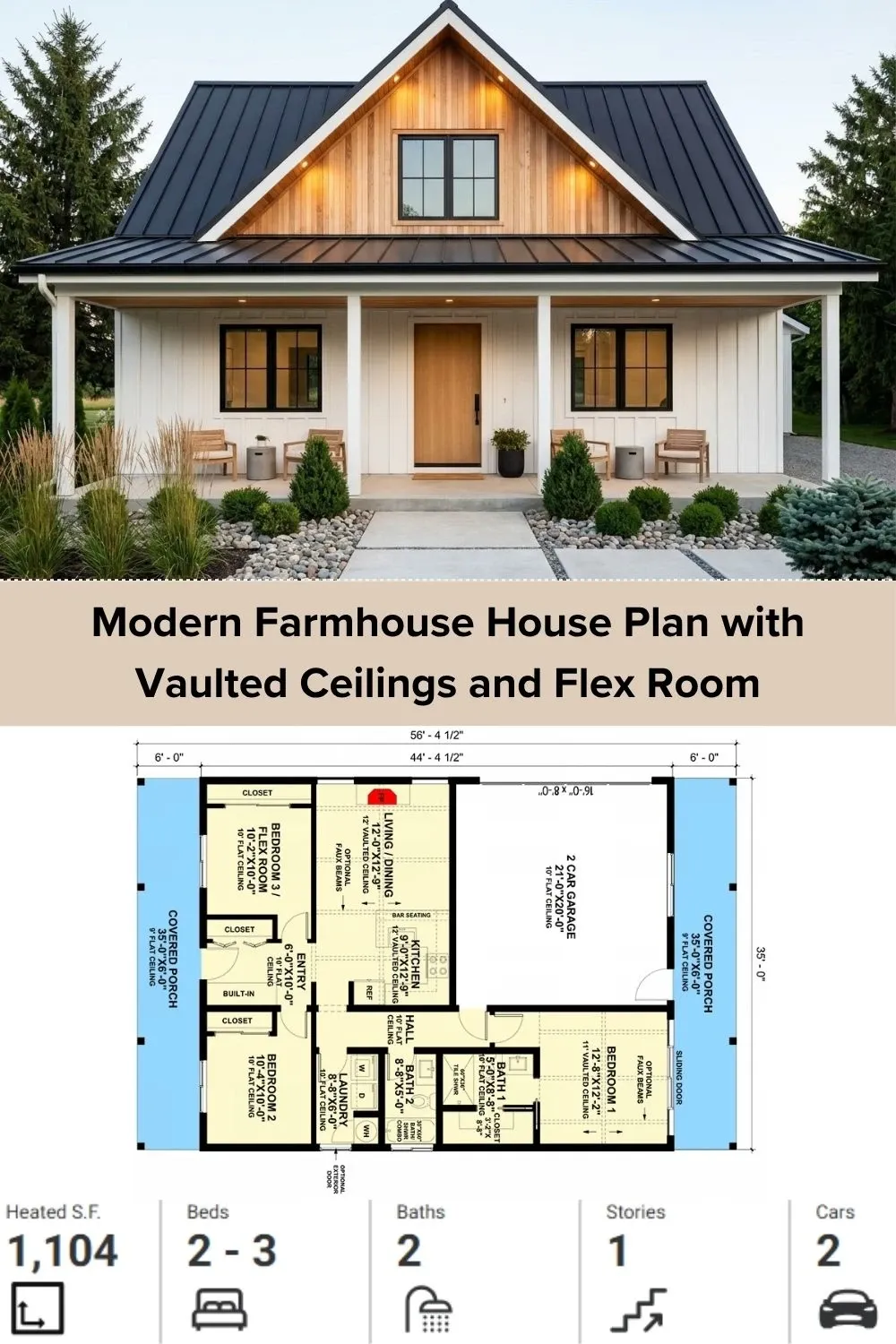 Classic White Modern Farmhouse Plan with Flex Room