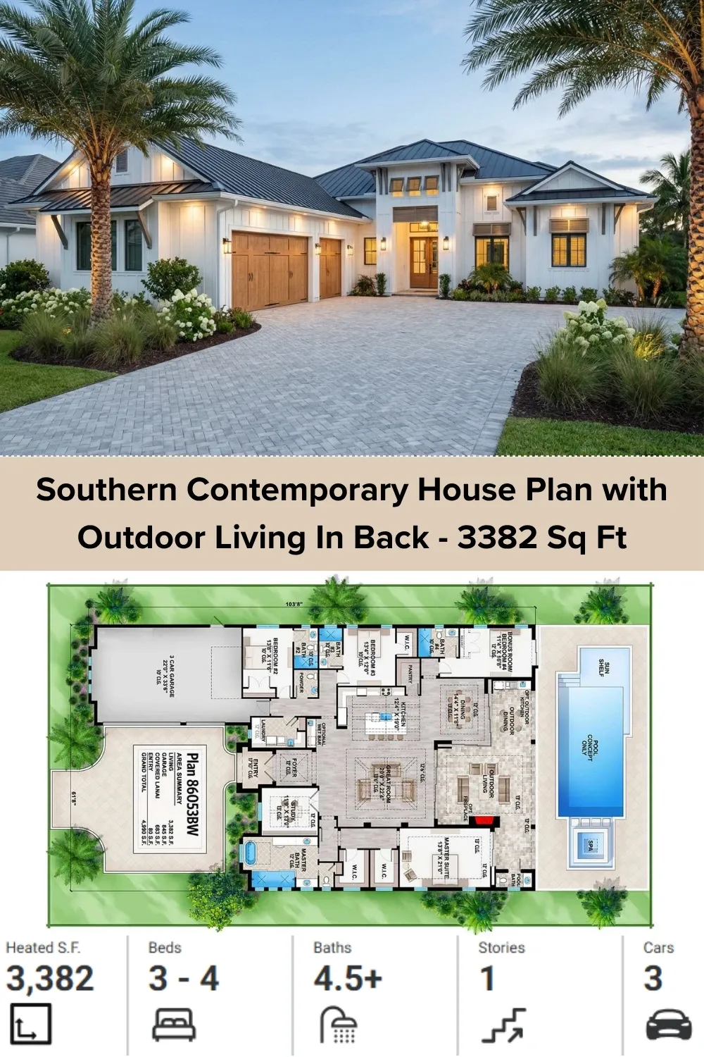 Coastal Farmhouse Plan with Split Bedroom Design