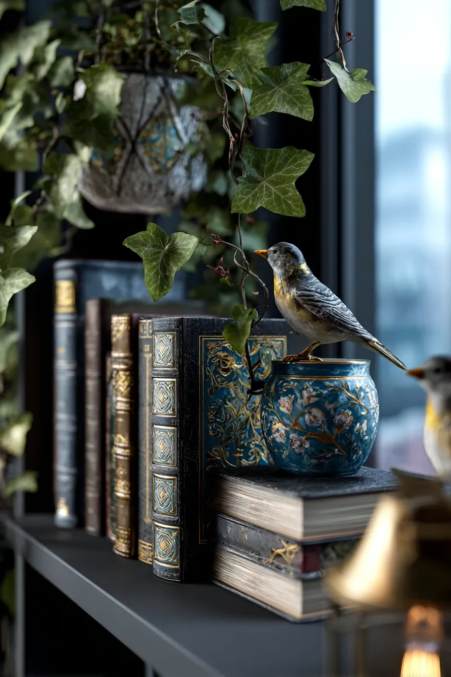 Vintage Inspired Bookshelf Vignette