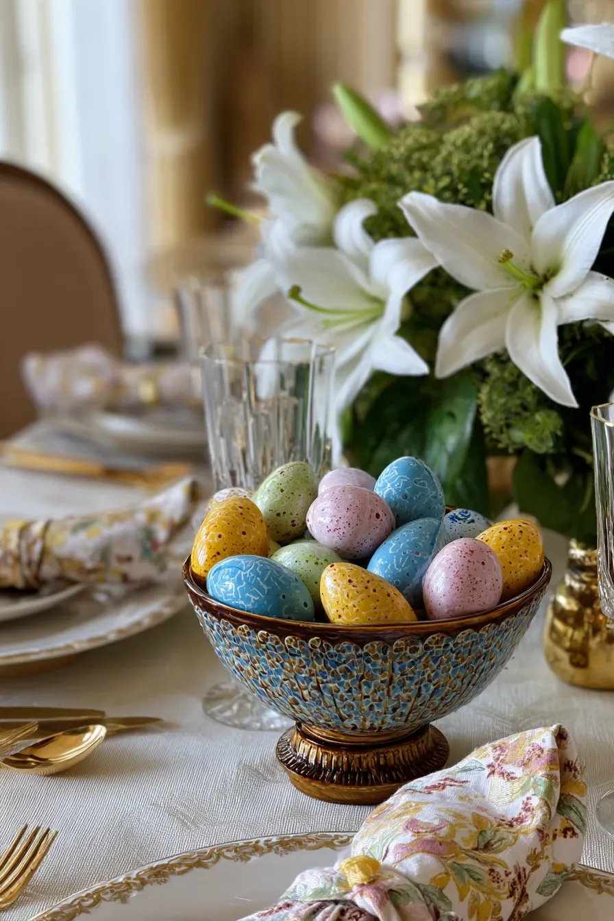Vibrant Easter Egg & Lily Centerpiece