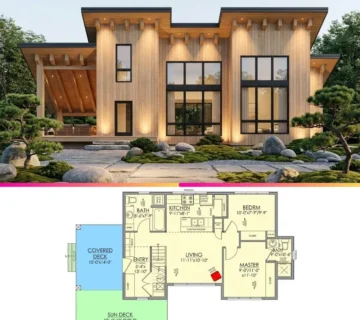 Modern Wood Cabin with Japanese Garden   840 Sq Ft Plan