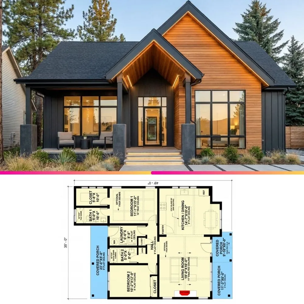 Modern Craftsman 2 Bed House Plan