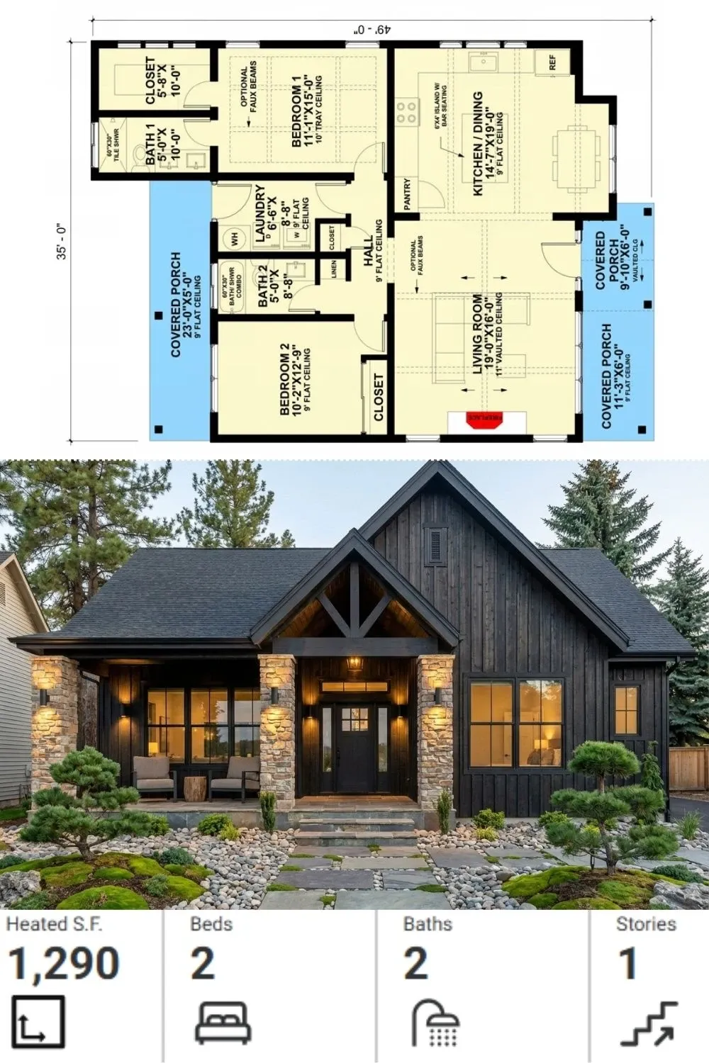 Modern Dark Exterior & Efficient 2-Bed Layout