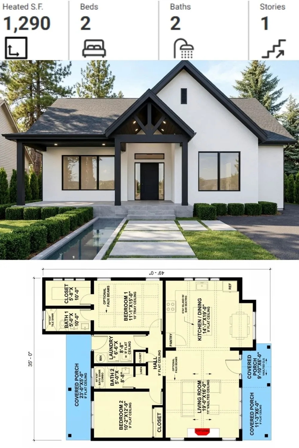 Minimalist Modern Farmhouse Plan with Water Feature