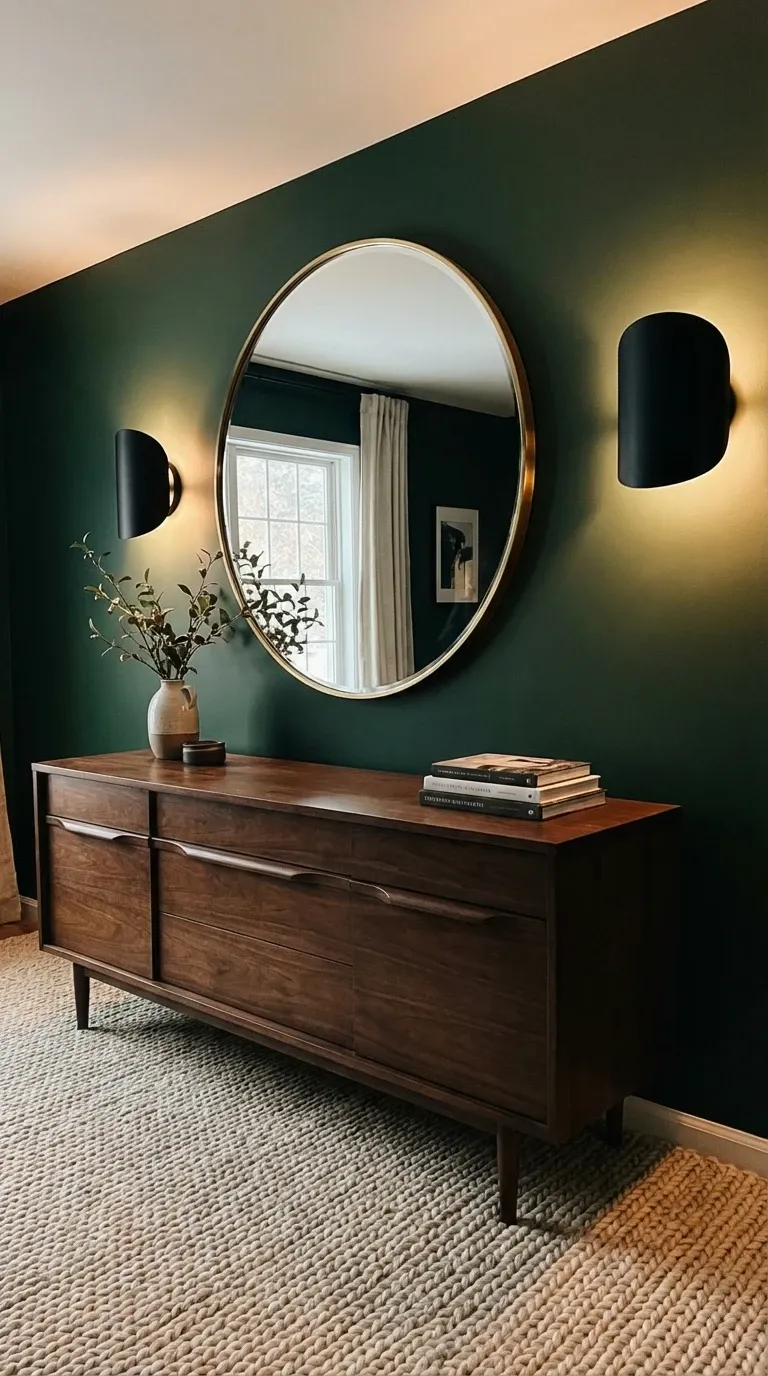 Moody Accent Wall with Statement Mirror