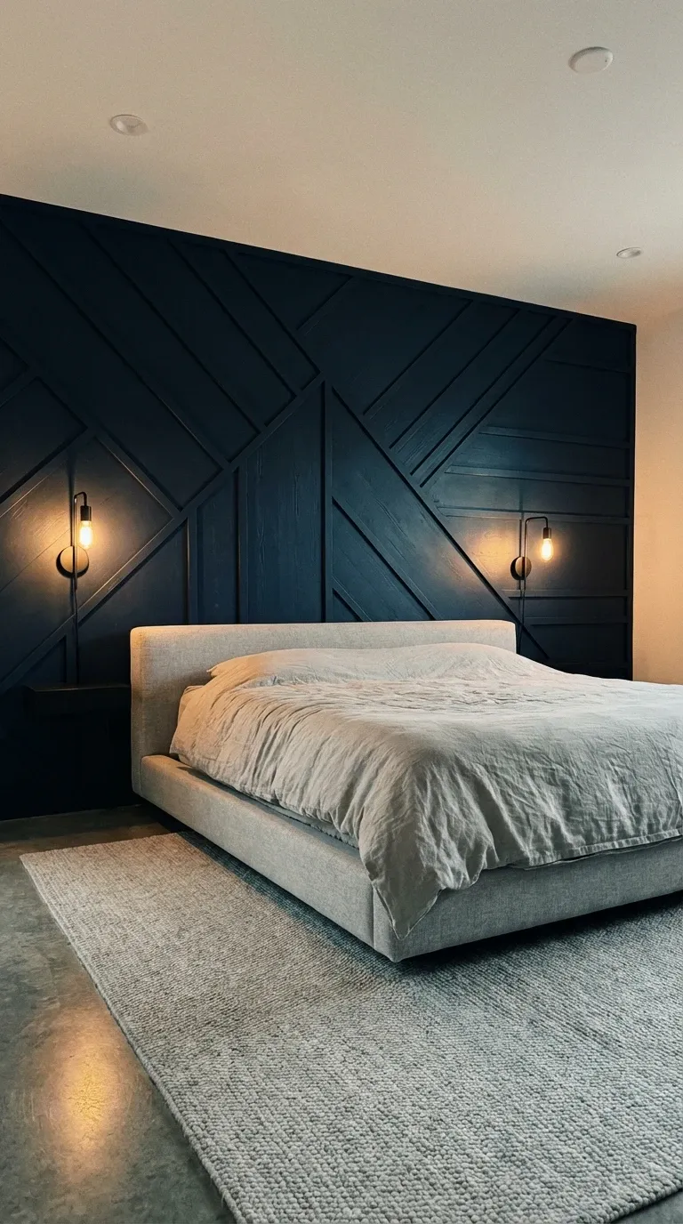 Dramatic Geometric Wood Accent Wall