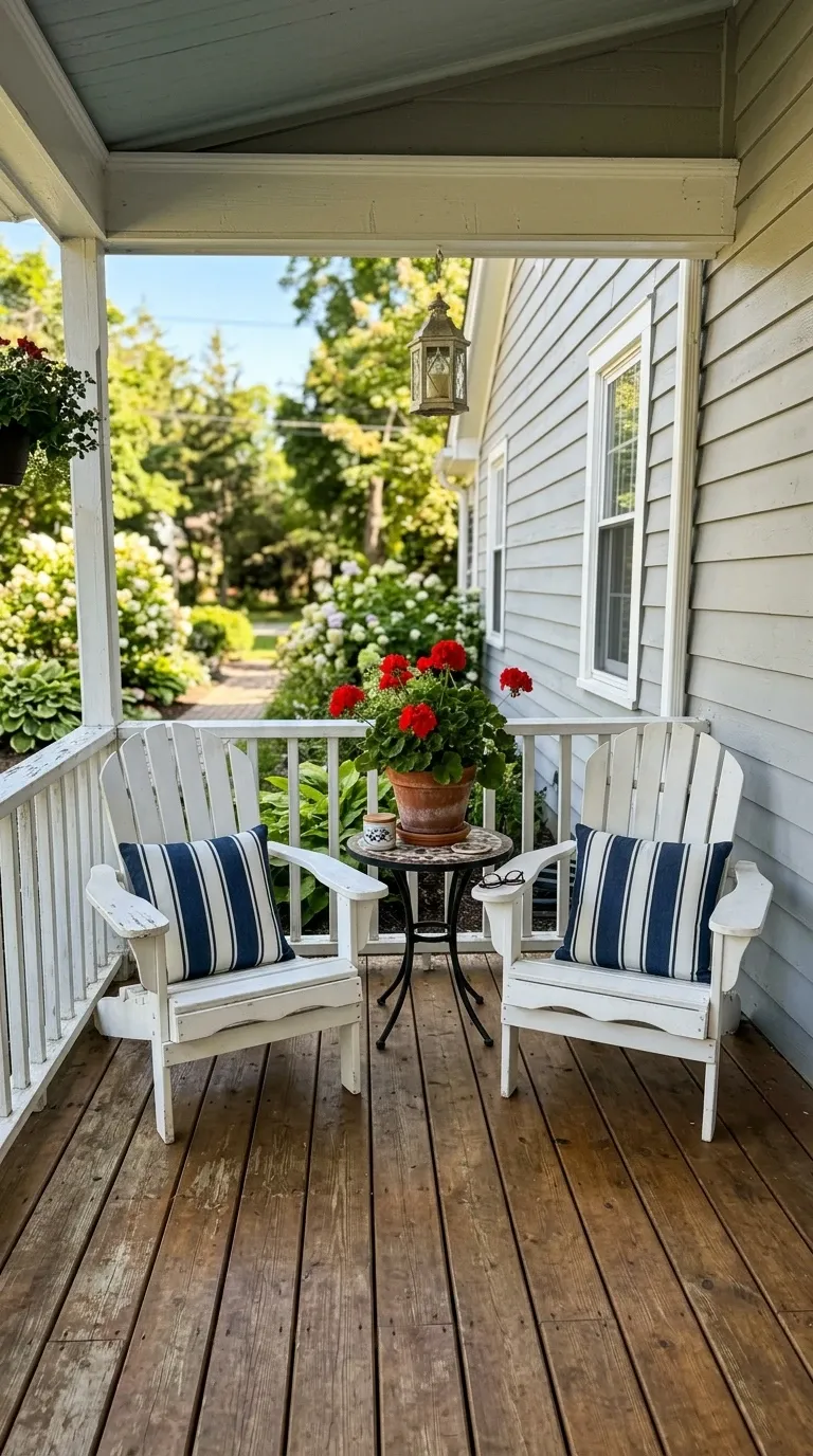 Classic Porch with Red Geraniums
