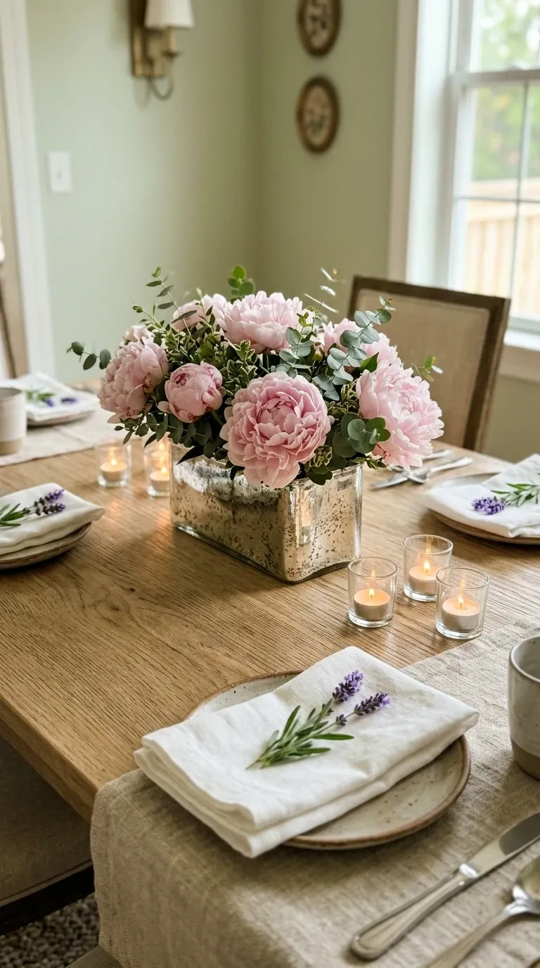 Elegant Peony Centerpiece Dining Table