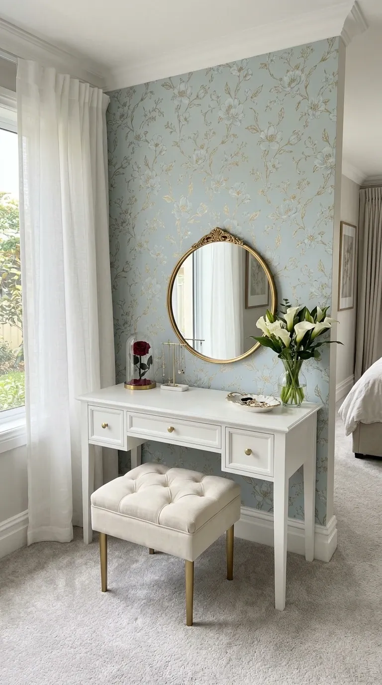 Chic Wallpapered Vanity Corner