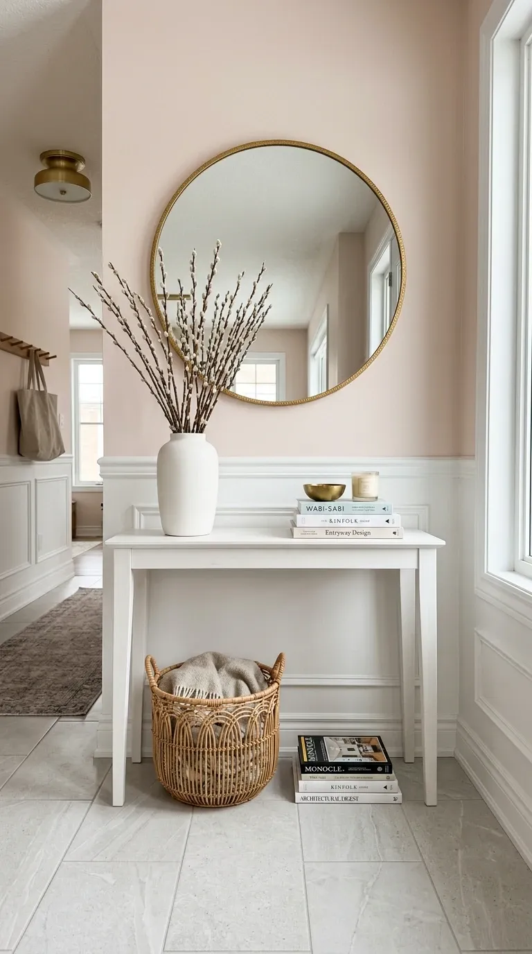 Blush Pink Entryway with Pussy Willow