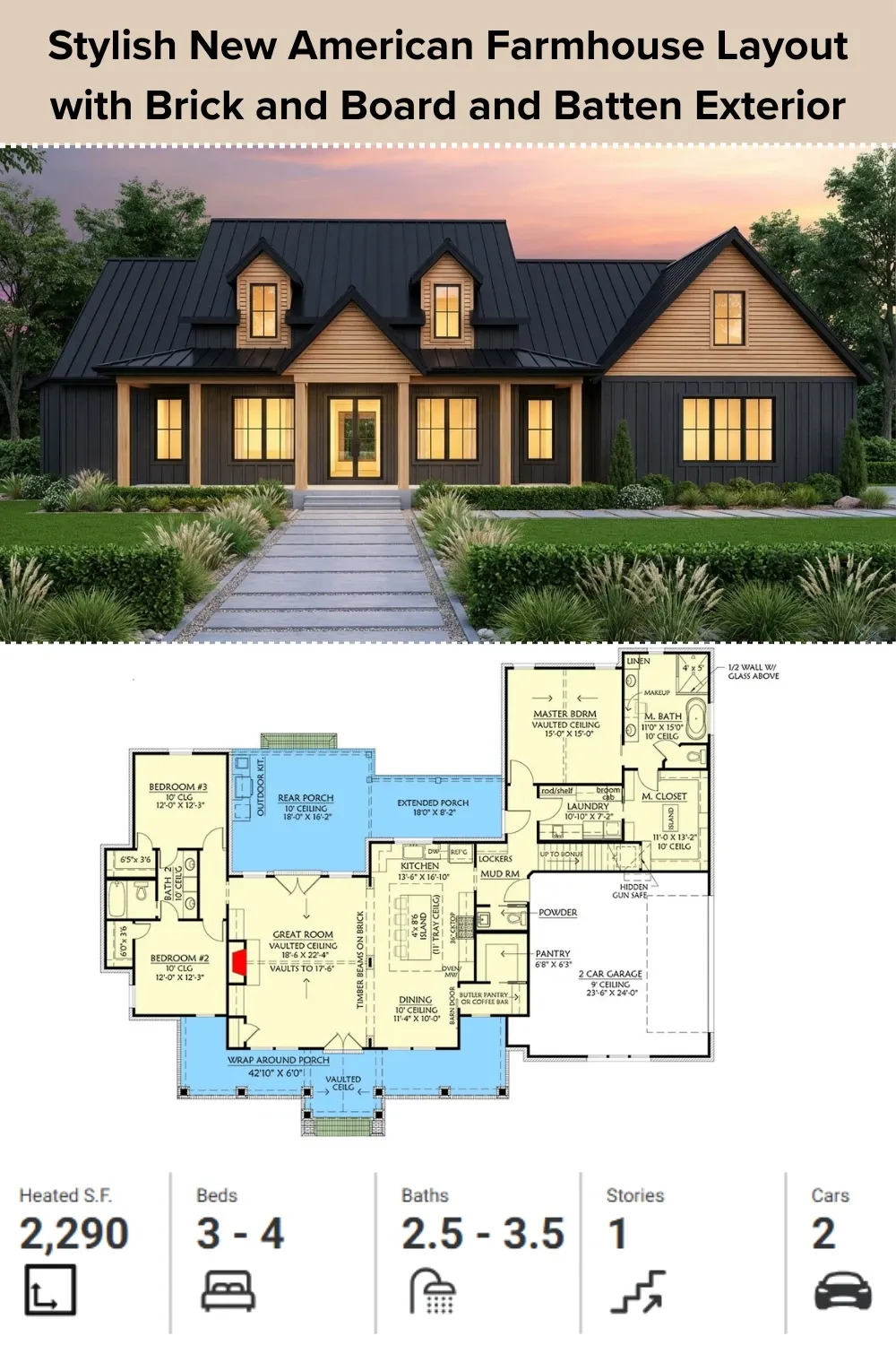 Key Specs: 2,290 Sq Ft Farmhouse Plan Details