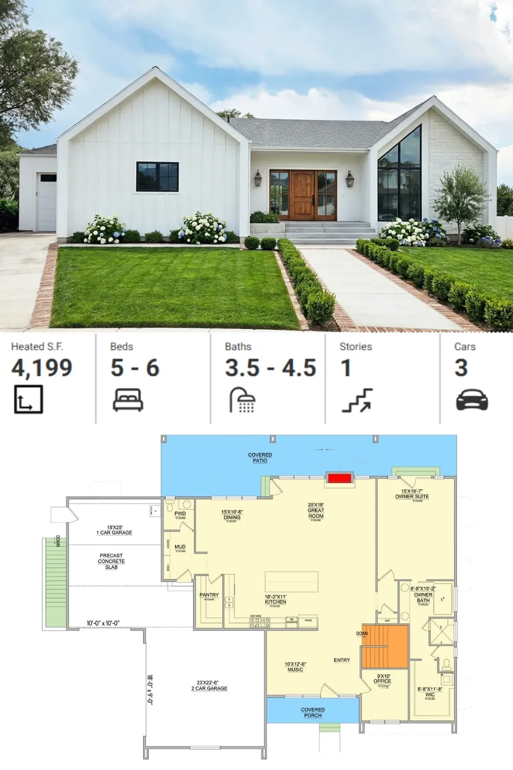 4,000+ Sq Ft Modern Farmhouse Plan with Finished Basement