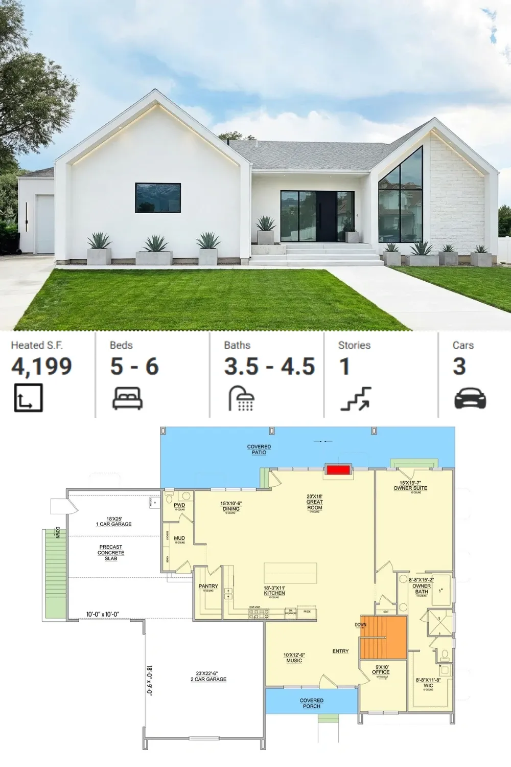 Contemporary Minimalist Home Plan with Split-Bedroom Layout