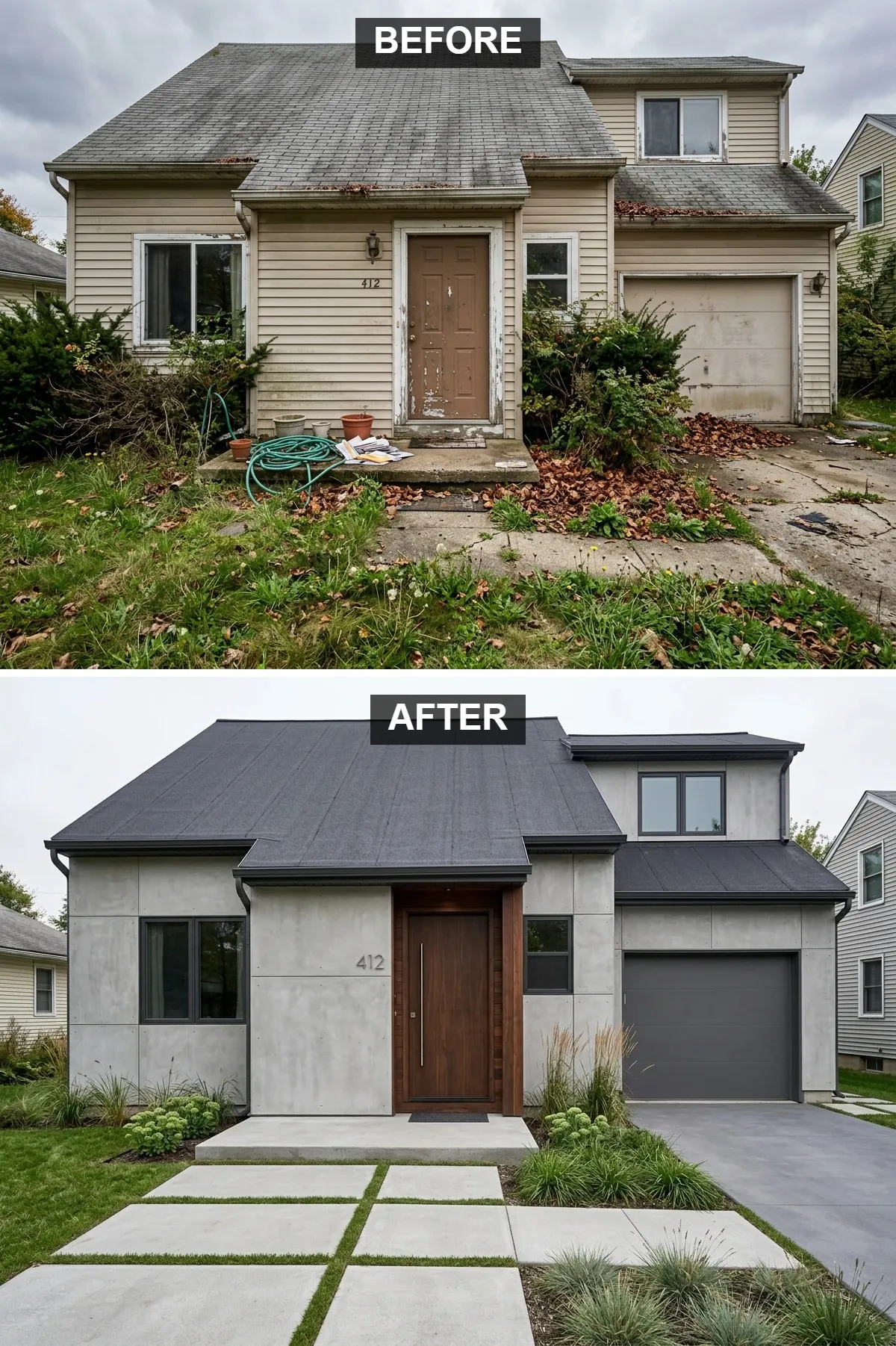 4. Concrete & Wood Brutalist Chic