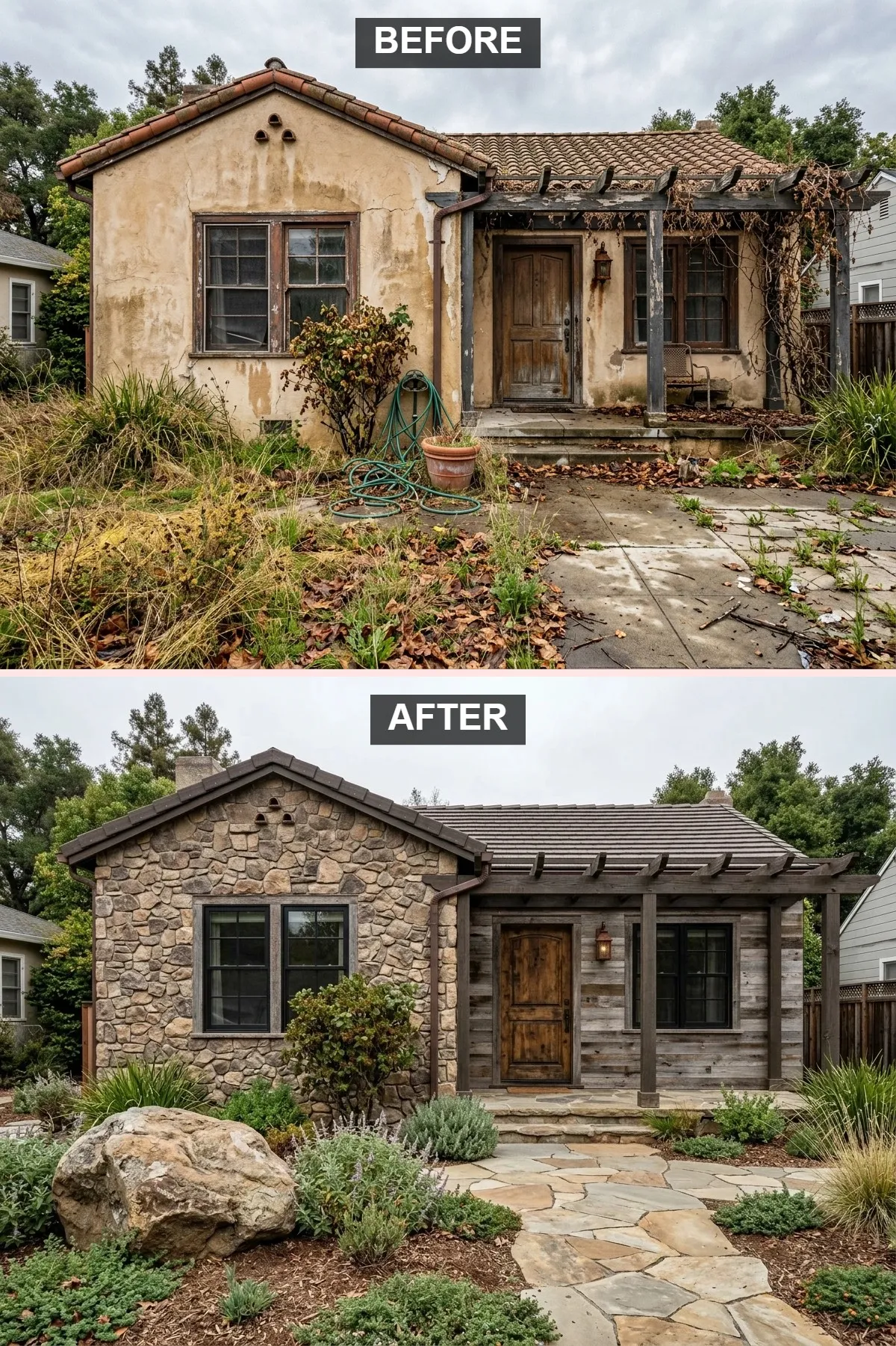 Rustic Stone and Wood Craftsman