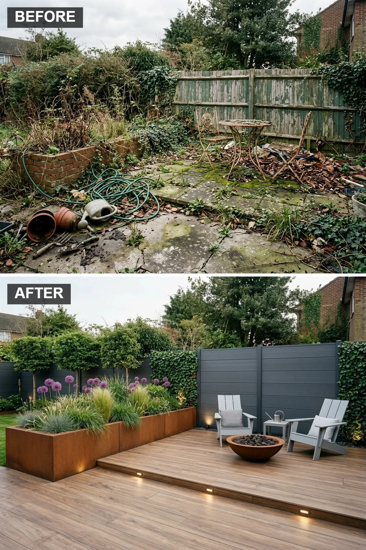 Modern Rustic with Corten Steel and Wood-Effect Tiles