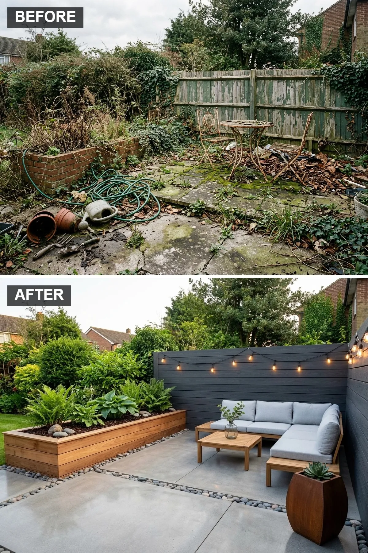 Cozy and Inviting with Warm Wood and String Lights