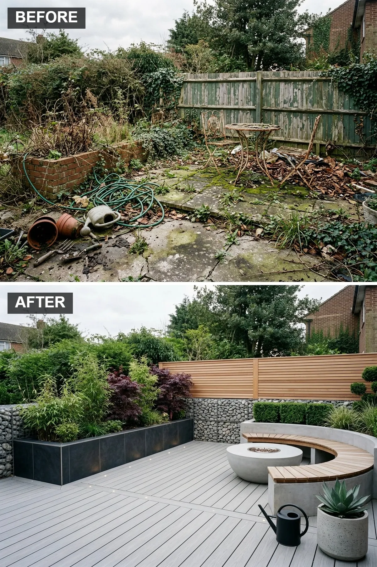 Zen Retreat with Mixed Materials and a Curved Bench