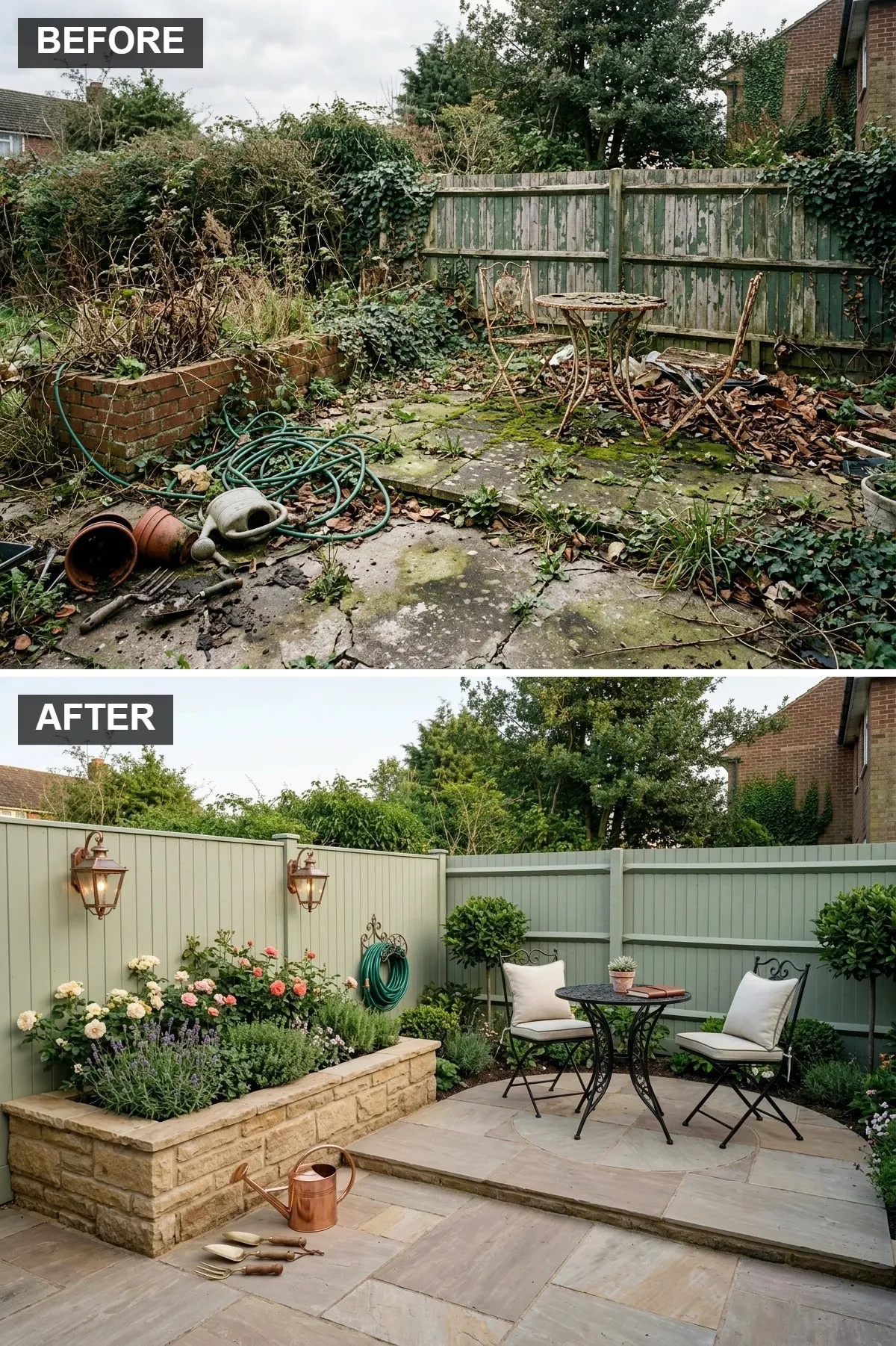 Classic English Garden with Sandstone and Soft Pastels