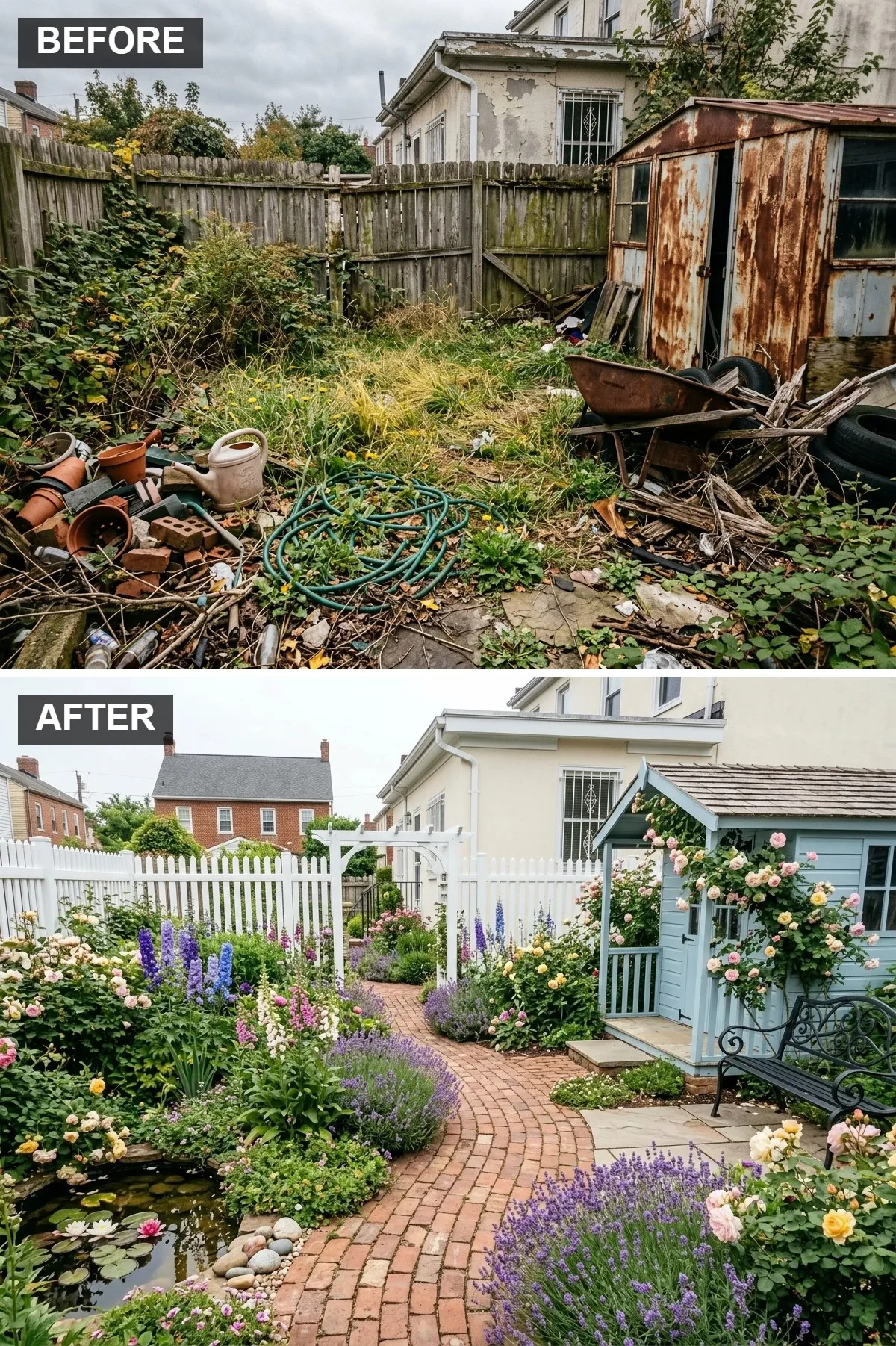 Enchanting Cottage Garden with Pond