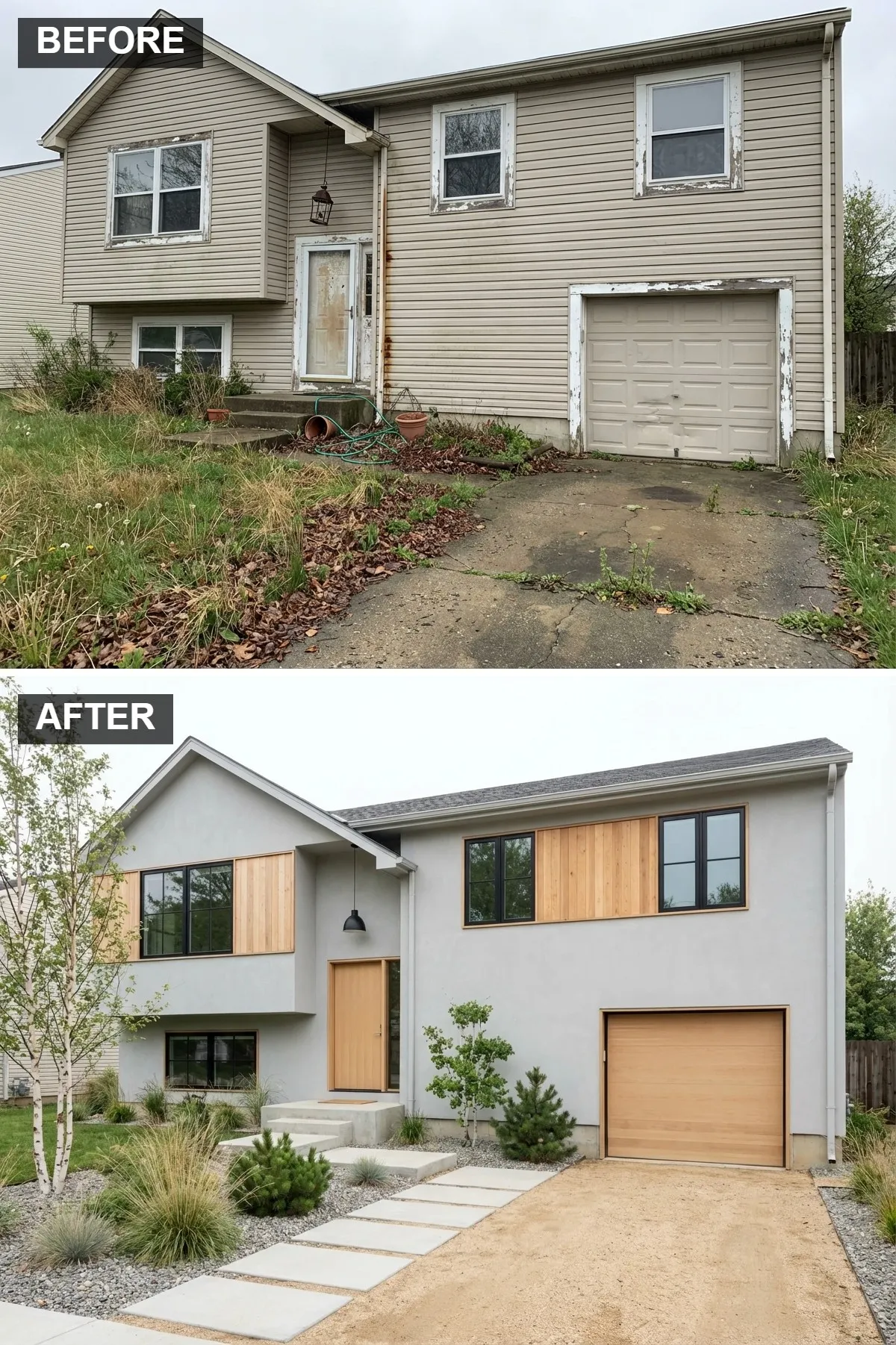 Minimalist Stucco and Natural Wood