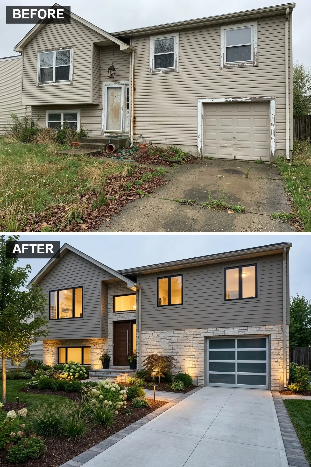 Elegant Stone and Siding Combination