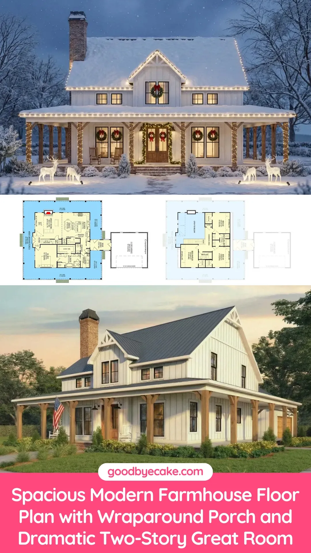 Two-Story Farmhouse Floor Plan with Wrap-Around Porch